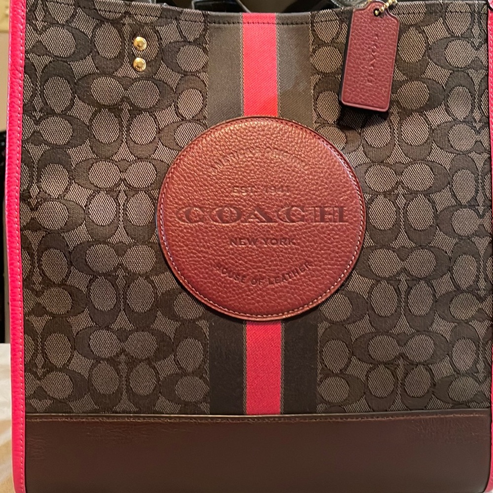 Coach Black/Gray signature tote with red trim